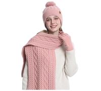 Packs Bonnet éCharpe Et Gants Femme Grosse Echarpe, Gant Hiver Tactile Doublure Polaire Chaud Bonnet à Pompon Tricoter Cadeaux d'hiver pour Ski Sports De Plein Air