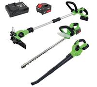 Packs d'outils de jardin 18V : Taille Haie/Coupe bordure/Souffleur avec chargeur et batterie 4Ah