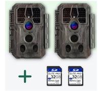 Packx2 Caméras Piège Photo Nocturne 64MP 1296P avec Son,IP66 Étanche et No Glow LED Infrarouge, Activé par Le Mouvement et x2 Carte SD 32Go|A280 Brau