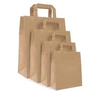 Packy - Sac Kraft avec Poignée Plate Marron - 4 Tailles Disponibles - Sac Papier Kraft Brun Petit ou Grand Format - Sachet Kraft Alimentaire 22x28x10 cm (6 litres) - Lot de 25