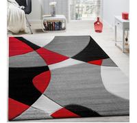 Paco Home Créateur Tapis Moderne Géométrique Motif Découpe Des Contours En Rouge Noir Gris 80x300 cm