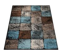 Paco Home Créateur Tapis Salon Original Combinaison De Couleurs Carreaux Turquoise Brun Crème, Dimension:120x170 cm