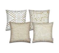 Paco Home Housse De Coussin Coussin De Canapé Housse De Coussin Décoratif Moderne Motifs Géométriques, Couleur:Beige, Sets:4pcs-Set