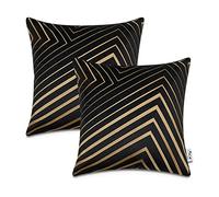 Paco Home Housse De Coussin Housse De Coussin Décoratif Lot De 2 Canapé Salon Feuilles Scandinave, Couleur:Noir 3, Sets:2pcs-Set
