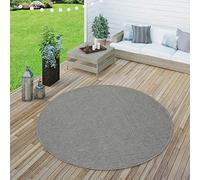 Paco Home Intérieur & Extérieur Tissage À Plat Tapis Terrasses Tapis Look Naturel en Gris, Dimension:160 cm Rond