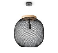 Paco Home Suspension Lampe De Salle À Manger Lampes En Osier Métal Salon Cuisine Bois Industrie Vintage E27, Type de lampe:Lampe à suspension - Type 2, Couleur:Noir-Bois (Ø40 cm)