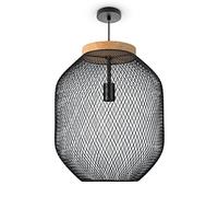 Paco Home Suspension Lampe De Salle À Manger Lampes En Osier Métal Salon Cuisine Bois Industrie Vintage E27, Type de lampe:Lampe à suspension - Type 3, Couleur:Noir-Bois (Ø40 cm)