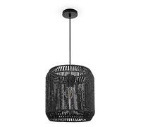 Paco Home Suspension Rotin Table À Manger Lampe Suspendue Salle À Manger Lampe E27 Papier Boho, Couleur:Noir (Ø28cm), Type de luminaire___Couleur:Lampe à suspension - Noir