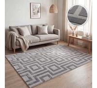 Paco Home Tapis à Poils Courts pour Salon, Motifs géométriques Abstraits Modernes, Effet 3D, Style scandinave Classique, uni Gris, Dimension:80x250 cm