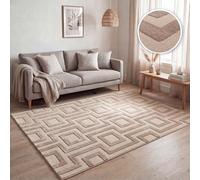 Paco Home Tapis à Poils Courts pour Salon, Motifs géométriques Abstraits Modernes, Effet 3D, Style scandinave Classique, uni Beige, Dimension:160x220 cm