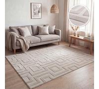 Paco Home Tapis à Poils Courts pour Salon, Motifs géométriques Abstraits Modernes, Effet 3D, Style scandinave Classique, uni Beige, Dimension:200x280 cm
