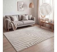 Paco Home Tapis à Poils Courts pour Salon, Motifs géométriques Abstraits Modernes, Effet 3D, Style scandinave Classique, uni Beige, Dimension:80x250 cm