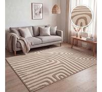Paco Home Tapis à Poils Courts pour Salon, Motifs géométriques Abstraits Modernes, Effet 3D, Style scandinave Classique, uni Beige, Dimension:80x150 cm