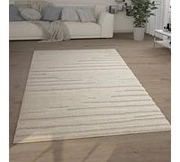 Paco Home Tapis à Poils Longs Salon Shaggy 3D Look Ethno Boho Vintage Soft, Taille : 120 x 160 cm, Couleur : Crème 2