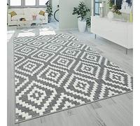 Paco Home Tapis À Poils Ras Salon Moderne Géométrique Motif Losanges en Gris Blanc, Dimension:70x140 cm