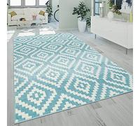 Paco Home Tapis À Poils Ras Salon Moderne Géométrique Motif Losanges en Pastel Bleu, Dimension:120x170 cm