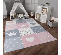 Paco Home Tapis Chambre Enfant Bebe Fille Garcon Antidérapant Arc-en-Ciel Coeur Pois, Dimension:160x220 cm, Couleur: Crème Rose Gris
