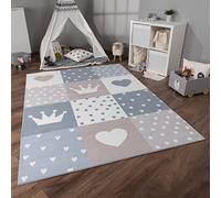 Paco Home Tapis Chambre Enfant Bebe Fille Garcon Antidérapant Arc-en-Ciel Coeur Pois, Dimension:160x220 cm, Couleur:Beige