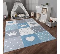 Paco Home Tapis Chambre Enfant Bebe Fille Garcon Antidérapant Arc-en-Ciel Coeur Pois, Dimension:80x150 cm, Couleur:Bleu