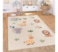 Paco Home Tapis Chambre Enfant Bebe Fille Garcon Antidérapant Arc-en-Ciel Motif Animal Pois, Dimension:140x200 cm, Couleur:Beige