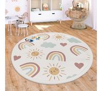 Paco Home Tapis Chambre Enfant Bebe Fille Garcon Antidérapant Arc-en-Ciel Motif Animal Pois, Dimension:160 cm Rond, Couleur:Multicolore 2