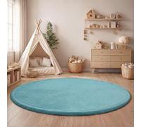 Paco Home Tapis Chambre Enfant Bebe Fille Garcon Moelleux Antidérapant Moderne, Dimension:120 cm Rond, Couleur:Bleu