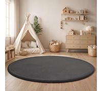 Paco Home Tapis Chambre Enfant Bebe Fille Garcon Moelleux Antidérapant Moderne, Dimension:120 cm Rond, Couleur:Anthracite