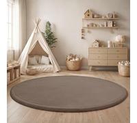 Paco Home Tapis Chambre Enfant Bebe Fille Garcon Moelleux Antidérapant Moderne, Dimension:80 cm Rond, Couleur:Beige