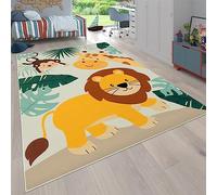 Paco Home Tapis Chambre Enfant Bebe Fille Garcon Motif Animal Zoo Rue Antidérapant Moderne Beige Bleu Vert, Dimension:200x290 cm