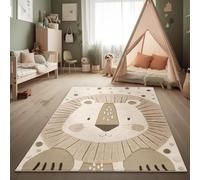 Paco Home Tapis Chambre Enfant Effet Haut-Bas Motif Lion Couleurs Naturelles Soft-Touch Entretien Facile Moderne Minimaliste Beige Crème Charbon, Dimension:80x150 cm