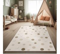 Paco Home Tapis Chambre Enfant Effet Haute-Basse Points Couleurs Naturelles Soft-Touch Beige Marron Crème 120x160 cm