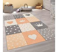 Paco Home Tapis Chambre Enfant Fille Garcon Pastel 3D Coeur Pois Couronne, Dimension:120 cm Rond