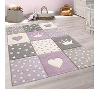 Paco Home Tapis Chambre Enfant Fille Garcon Pastel 3D Coeur Pois Couronne, Dimension:160 cm Rond