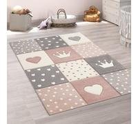 Paco Home Tapis Chambre Enfant Fille Garcon Pastel 3D Coeur Pois Couronne, Dimension:160x230 cm