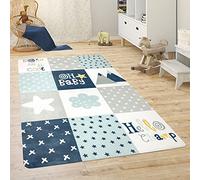 Paco Home Tapis Chambre Enfant Tapis De Jeux Tapis Bébé Animaux Arc-en-Ciel Coeur, Dimension:155x230 cm, Couleur:Bleu