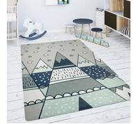 Paco Home Tapis Chambre Enfant Tapis De Jeux Tapis Bébé Étoiles Tente Tipi Motif Gris Vert 80 cm rond