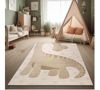 Paco Home Tapis Chambre d'enfant Effet Haute-Basse Structure Bouclée Motif Dino Couleurs Naturelles Soft-Touch Entretien Facile Beige Crème Charbon, Dimension:80x150 cm