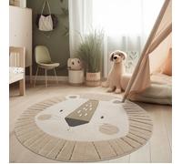 Paco Home Tapis de chambre d'enfant Rond Tapis d'enfant de jeu Lion 3D Tons terre Crème Crème 120 cm rond