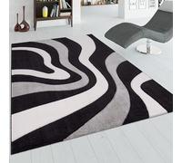 Paco Home Tapis De Créateur Aux Contours Découpés Motif Vagues en Gris Noir Blanc, Dimension:120x170 cm