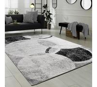 Paco Home Tapis De Créateur Contemporain avec Cercles Marbré en Gris Noir Crème, Dimension:60x100 cm