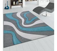 Paco Home Tapis De Créateur Moderne Abstrait Vagues Aspect Contours Découpés en Diff. Coloris Et Tailles, Dimension:160x230 cm, Couleur:Turquoise