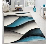 Paco Home Tapis De Créateur Moderne Abstrait Vagues Effet Contours Découpés en Gris Turquoise, Dimension:80x150 cm