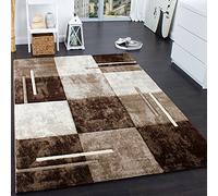 Paco Home Tapis De Créateur Moucheté Aux Contours Découpés à Carreaux Marron Beige Crème, Dimension:160x230 cm
