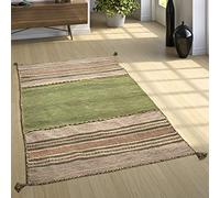 Paco Home Tapis De Créateur Tapis Tissé Kilim Tissé Main 100% Coton Moderne À Motifs Vert, Dimension:200x290 cm