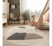 Paco Home Tapis de jeu moderne pour chambre d'enfant - Effet 3D - Tons naturels - Structure bouclée douce - Motif montagne facile d'entretien - Dimensions : 120 cm - Rond - Couleur : crème 2