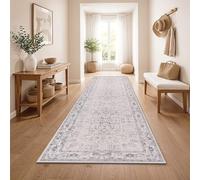 Paco Home Tapis De Passage Vintage Poil Court Style Boho Lavable Antiderapant Entretien Facile Design Retro Moderne, Couleur:Argent, Dimension:80x150 cm