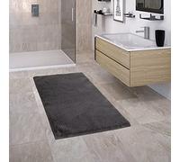 Paco Home Tapis de salle de bain, shaggy, antidérapant, moelleux, lavable, motif uni, dimensions : 60 x 100 cm, couleur : anthracite