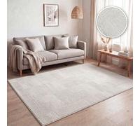 Paco Home Tapis de Salon à Poils Courts, Motifs géométriques Abstraits Modernes, Effet 3D, Design Arc-en-Ciel et Carreaux, Luxe Brillant Ton sur Ton, Couleur:Crème - Géométrique, Dimension:80x150 cm