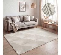 Paco Home Tapis de Salon à Poils Courts, Motifs géométriques Abstraits Modernes, Effet 3D, Design Arc-en-Ciel et Carreaux, Luxe Brillant Ton sur Ton, Couleur:Crème - Arc, Dimension:120x160 cm