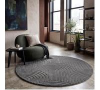 Paco Home Tapis Salon Chambre à Coucher Moelleux Uni Aspect 3D Entretien Facile Design Moderne Lavable Anthracite, Dimension:120 cm Rond